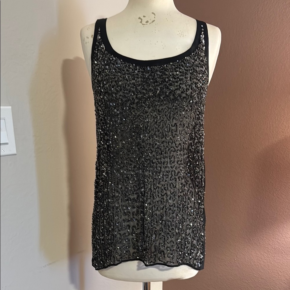 All Saints Black Sequin Sheer Tank Vest